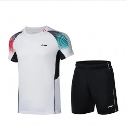 Комплект детский для бадминтона футболка и шорты (белый, черный) Li-NING AATR096-2