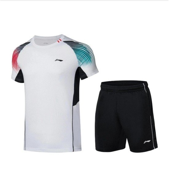Комплект детский для бадминтона футболка и шорты (белый, черный) Li-NING AATR096-2