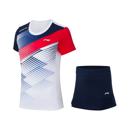 Комплект женский футболка с юбкой (белый, черный) Li-NING AATS008-1