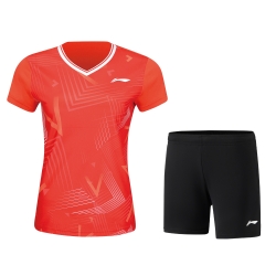Комплект женский футболка с шортами (красный, черный) Li-NING AATT040-2