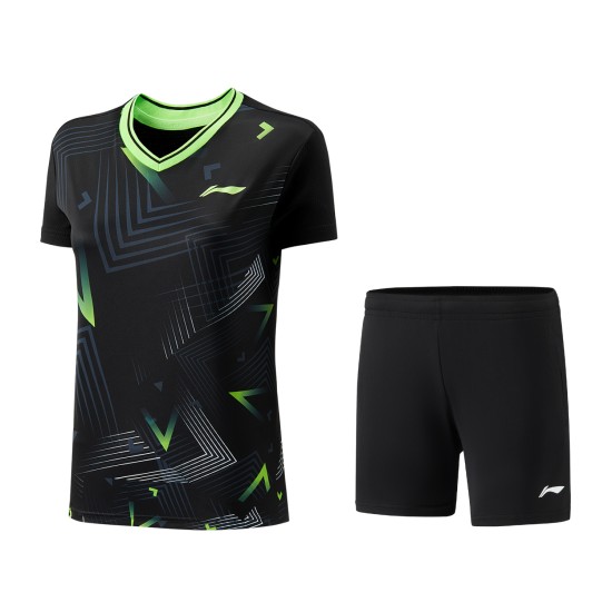 Комплект женский футболка с шортами (черный) Li-NING AATT040-4