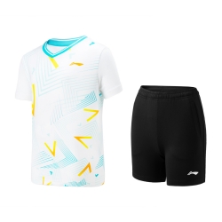 Комплект детский для бадминтона футболка и шорты (белый, черный) Li-NING AATT042-1