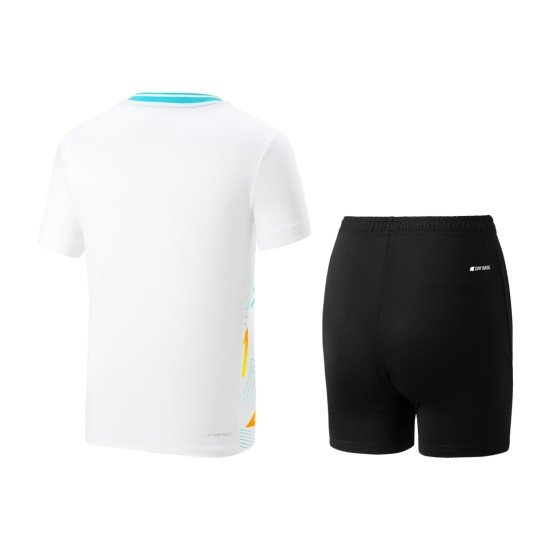 Комплект детский для бадминтона футболка и шорты (белый, черный) Li-NING AATT042-1