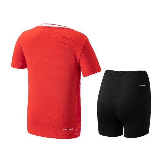Комплект детский для бадминтона футболка и шорты (красный, черный) Li-NING AATT042-2
