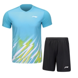 Комплект мужской шорты с футболкой (голубой/черный) Li-NING AATU031-3