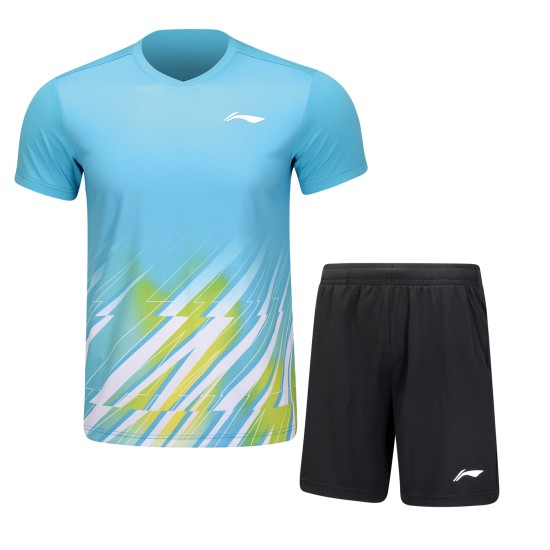Комплект мужской шорты с футболкой (голубой/черный) Li-NING AATU031-3