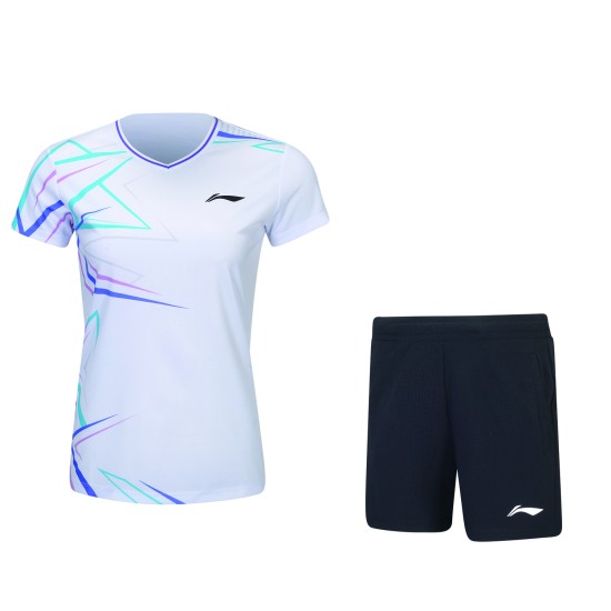 Комплект женский футболка с шортами (белый черный) Li-NING AATU052-2