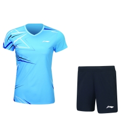 Комплект женский футболка с шортами (голубой/черный) Li-NING AATU052-3