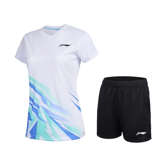 Комплект женский футболка с шортами (белый черный) Li-NING AATV014-2