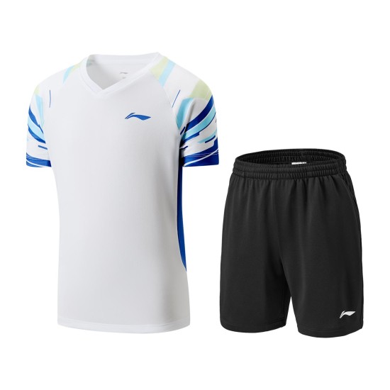 Комплект детский для бадминтона футболка и шорты (белый, черный) Li-NING AATW036-2