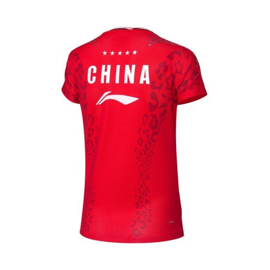 Футболка женская для бадминтона нац. сборная (красная) Li-NING AAYP102-2