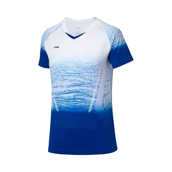 Футболка женская для бадминтона нац. сборная (бело-синяя) Li-NING AAYP142-1
