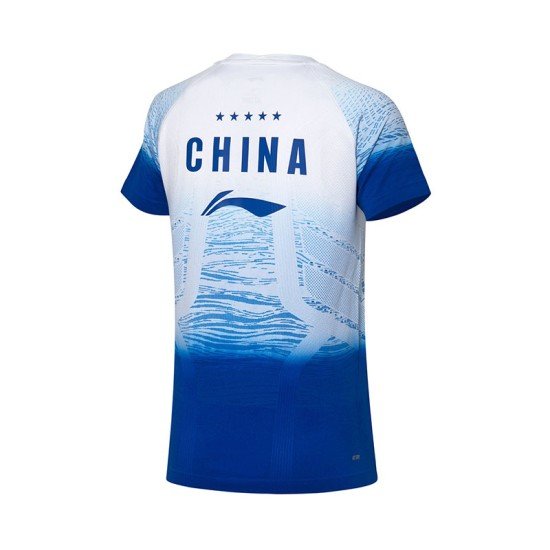 Футболка женская для бадминтона нац. сборная (бело-синяя) Li-NING AAYP142-1