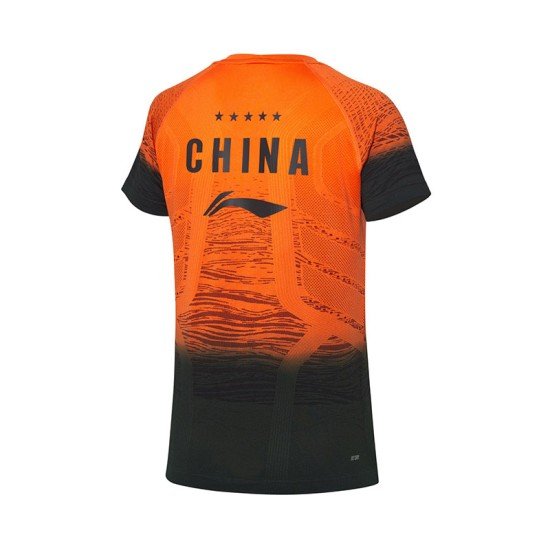 Футболка женская для бадминтона нац. сборная (оранжевая) Li-NING AAYP142-2